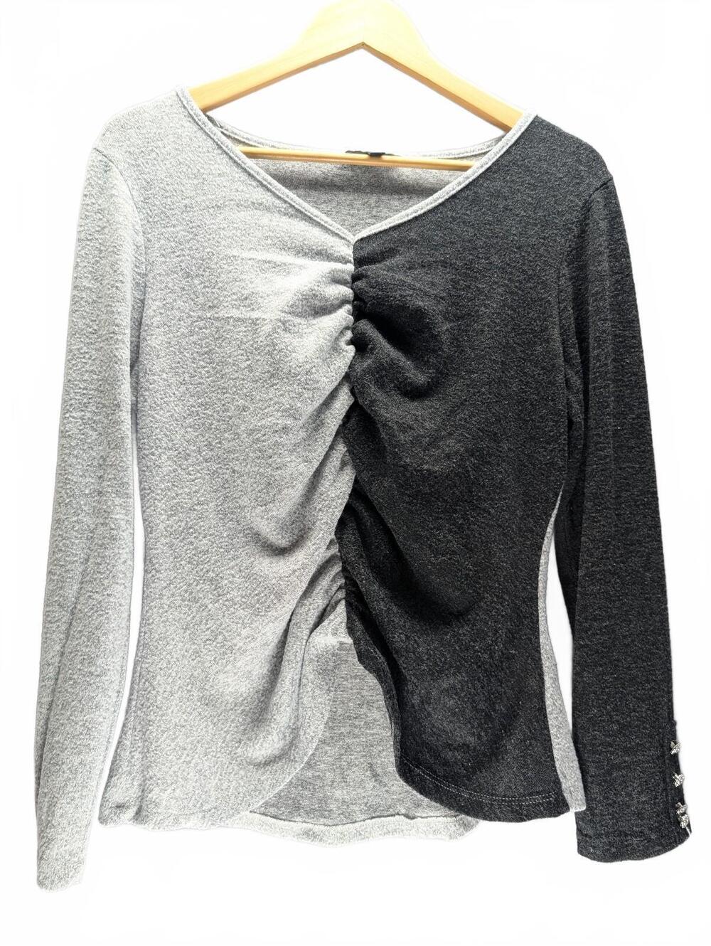 Alison Andrews Women's Long Sleeve Two-Tone Ruched Blouse L